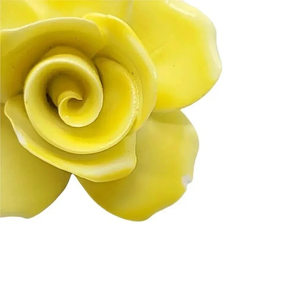 Yellow Porcelain Large Rose Flower Made In England Brooch Vintage - Picture 4 of 4